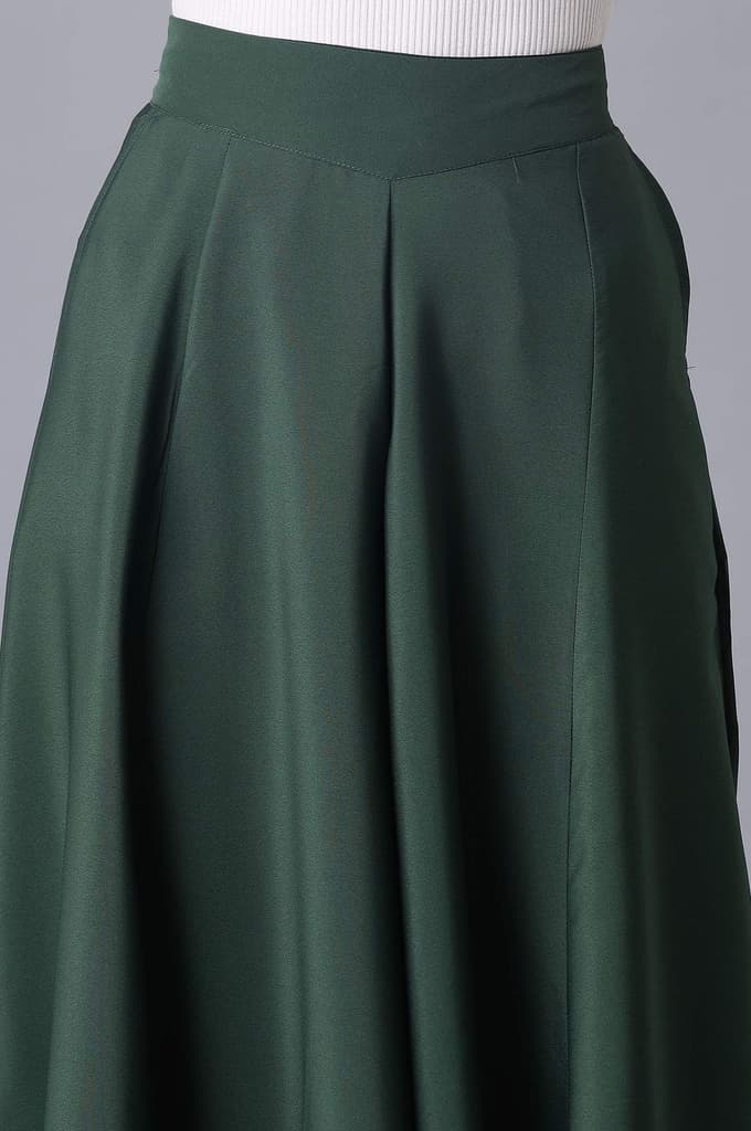 Muted Sage Green Solid Flared Woven Palazzo With Elasticated Waistband — photo 6