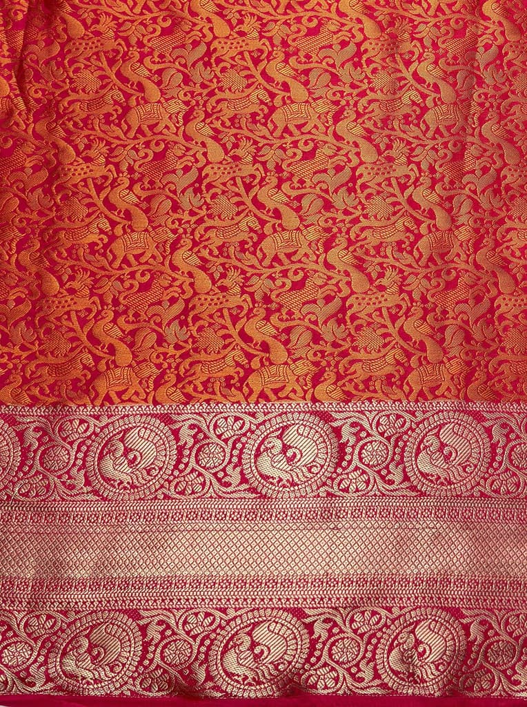 MIMOSA Women's Woven Design Banarasi Style Art Silk Saree with Blouse Piece - Rani ( SA00003133RNFREE ) — photo 5