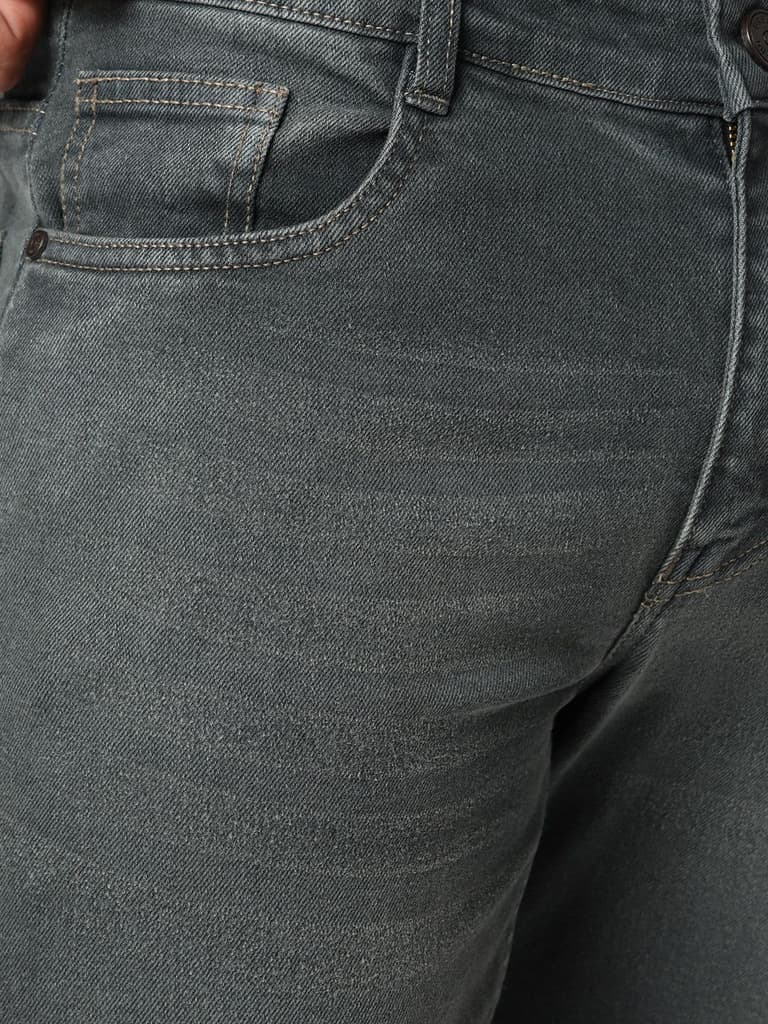 Men's Grey Bootcut Fit Mid Rise Heavy Washed Jeans Stretchable — photo 6