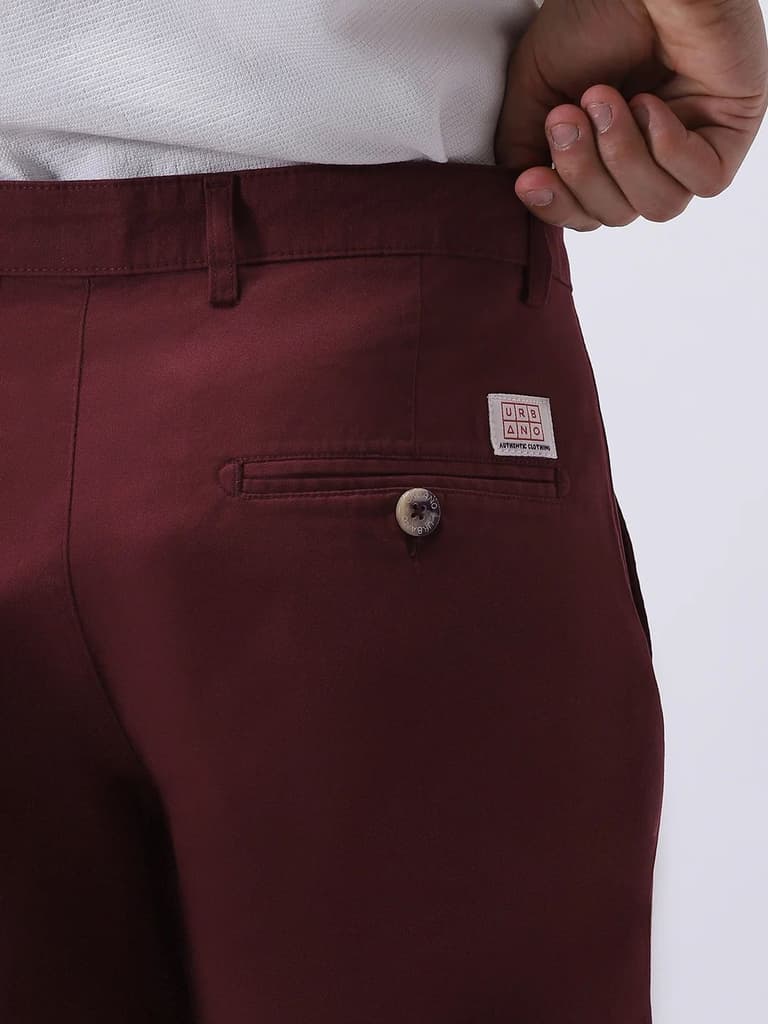 Men's Dark Maroon Cotton Regular Fit Casual Chinos Trousers Stretch — photo 7