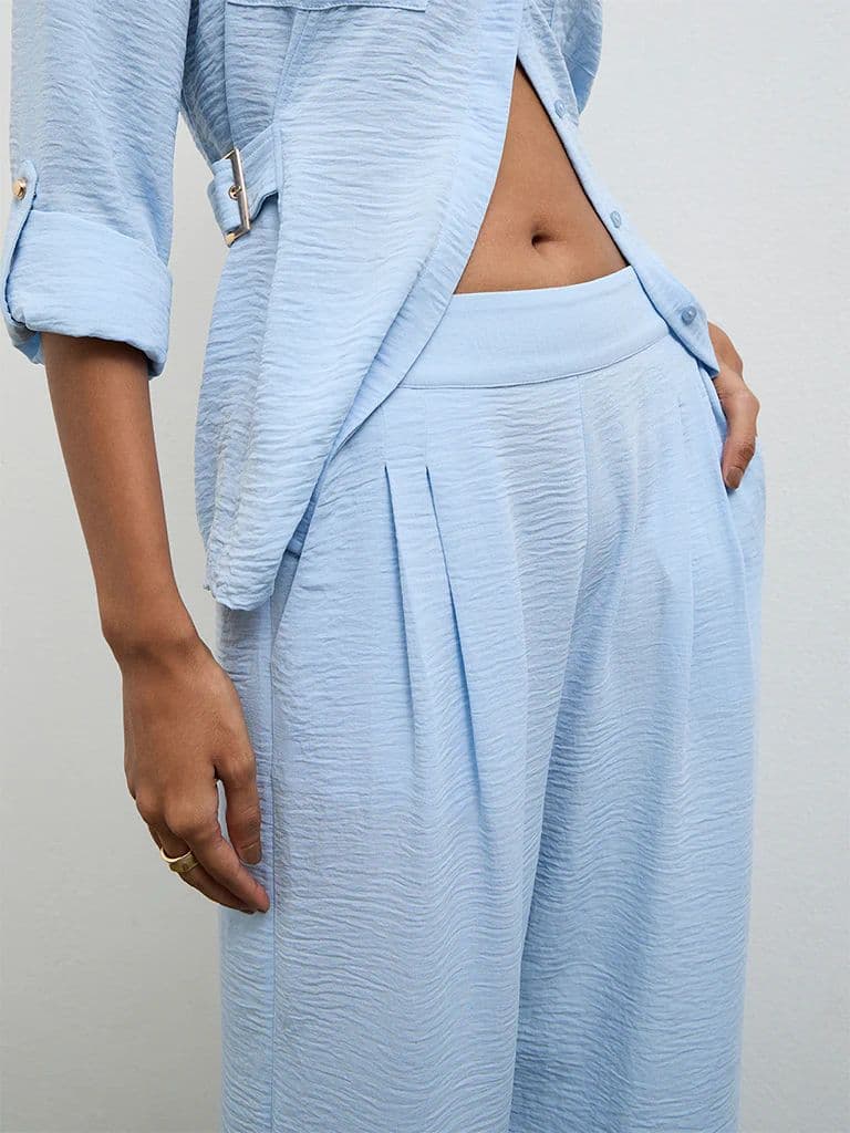 Wardrobe Light Blue Crinkle-Textured High-Rise Trousers — photo 3