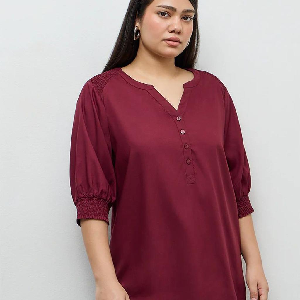 Gia Wine Smocked Detail Blouse