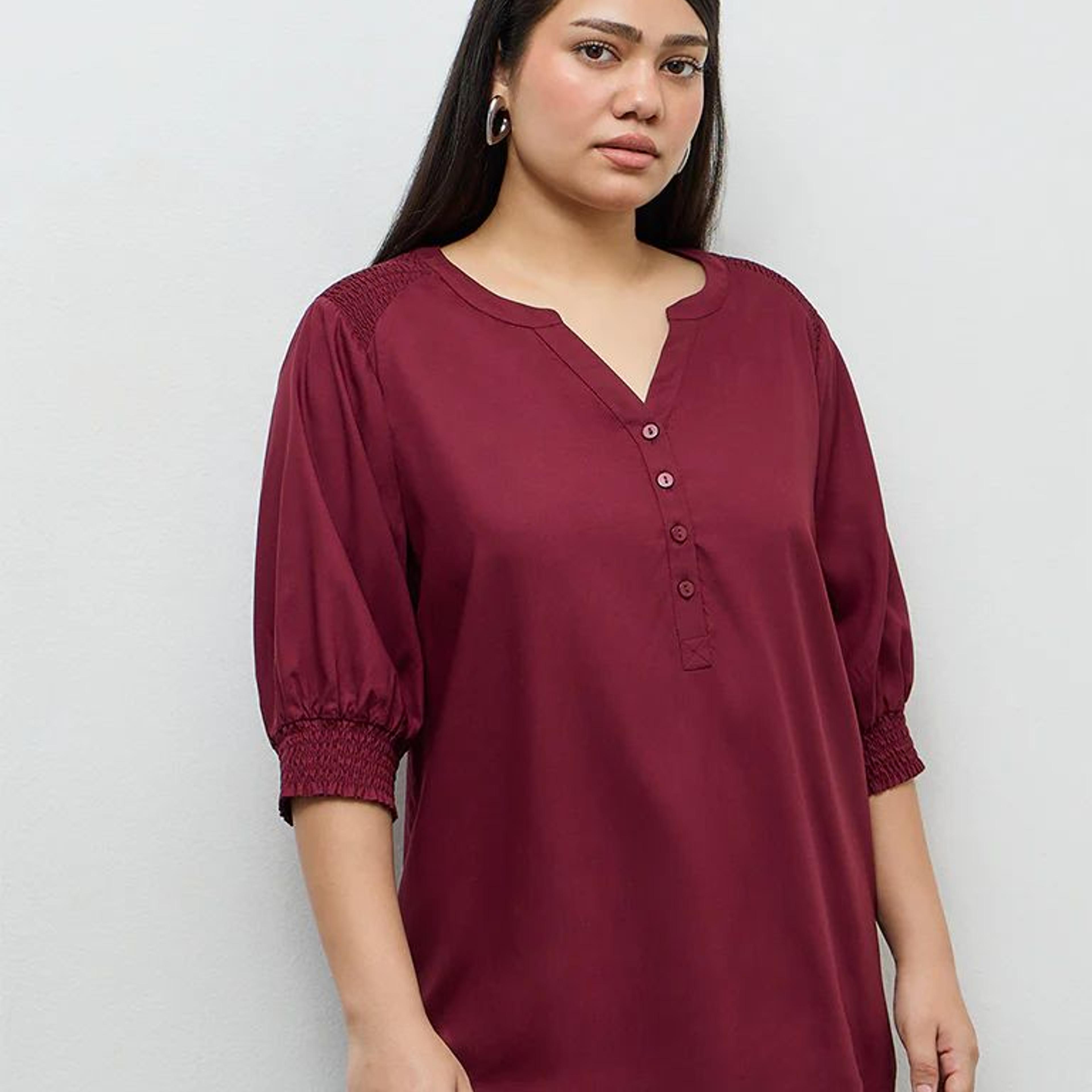 Gia Wine Smocked Detail Blouse