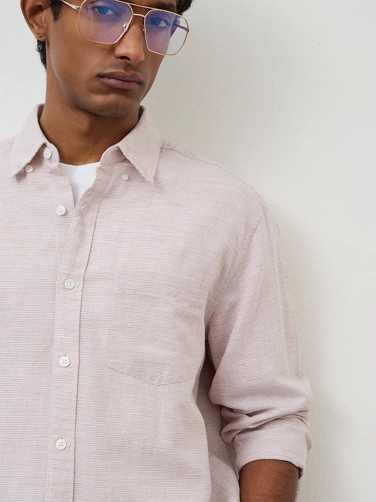 WES Casuals Peach Relaxed-Fit Cotton-Blend Shirt — photo 3