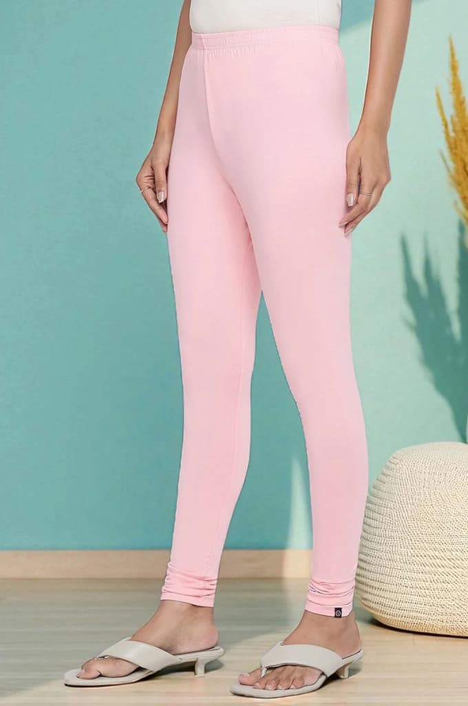 Light Pink Solid Cotton Blend Tights in Ankle Length — photo 5