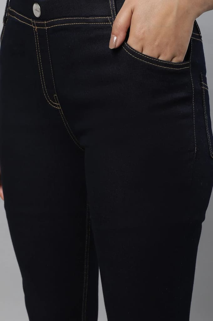 Navy Blue Solid Skinny Fit Denim Jeggings With Slip On Closure — photo 7