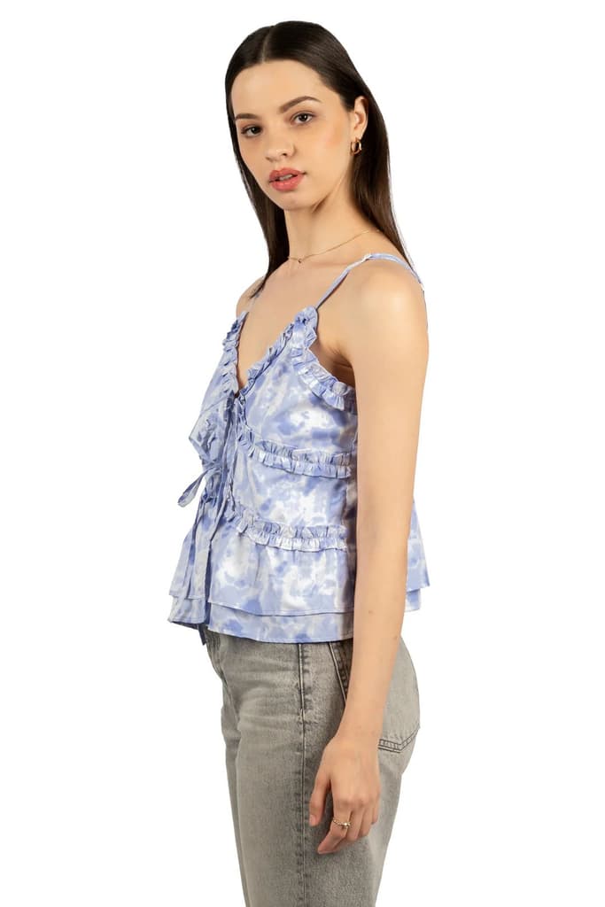 Blue & White Tie & Dye Sleeveless Fit & Flare Crop Top — photo 5