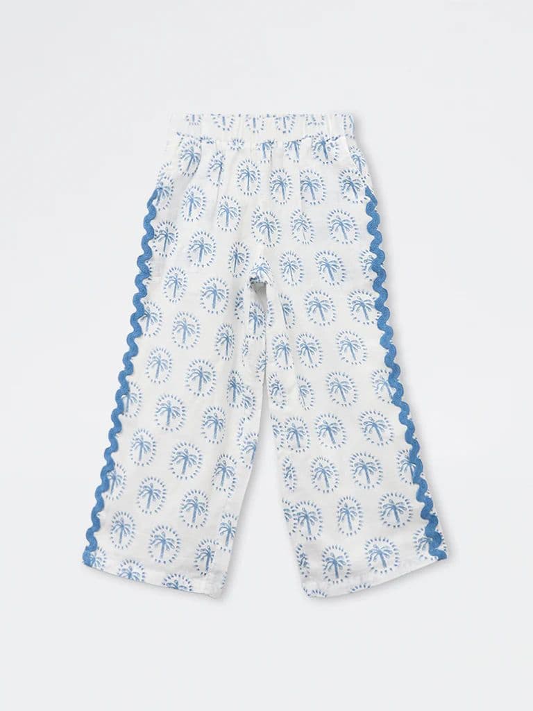 HOP Kids Girls Blue Tropical Printed High-Rise Trousers — photo 3