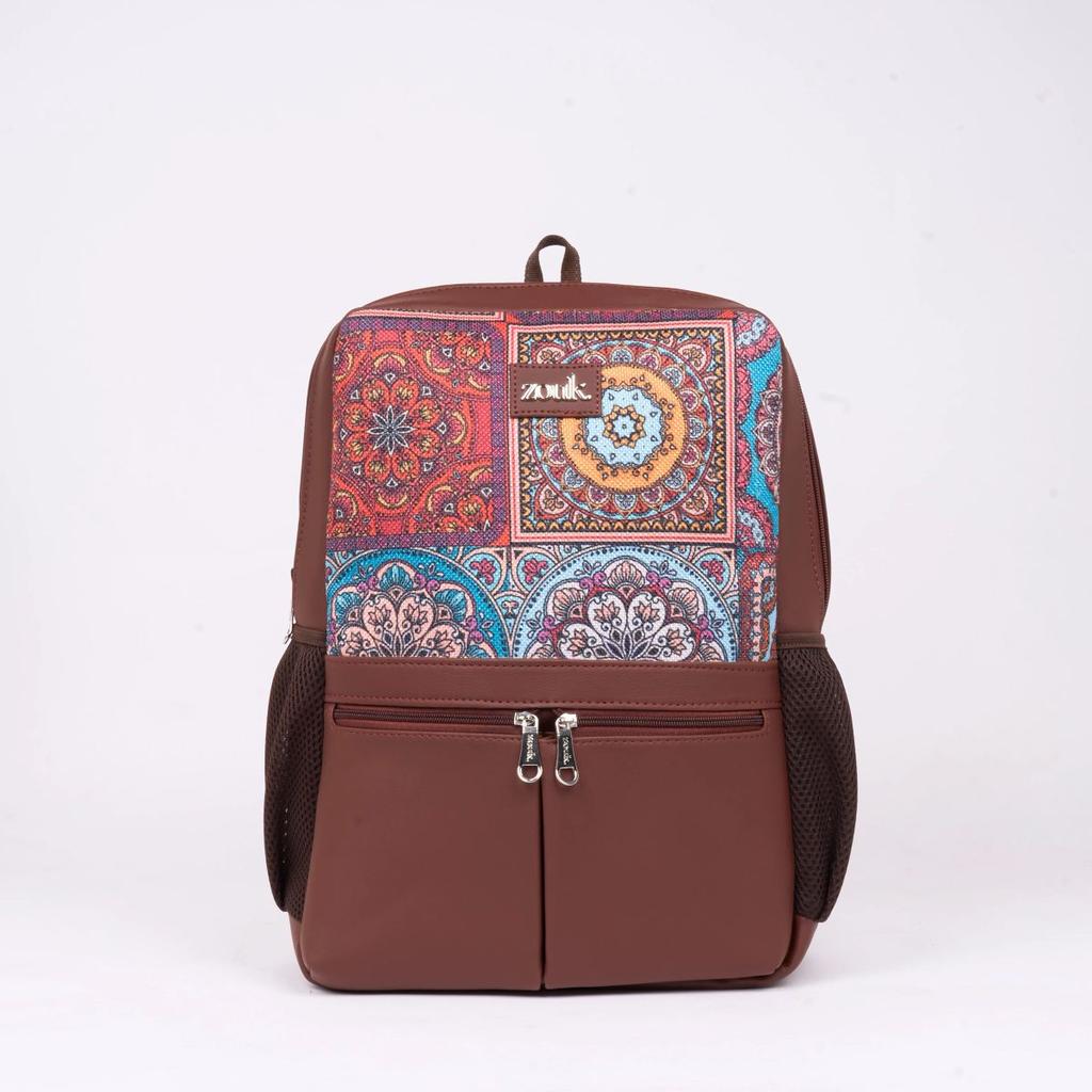 Multicolor Mandala Print Office Backpack (Brown)