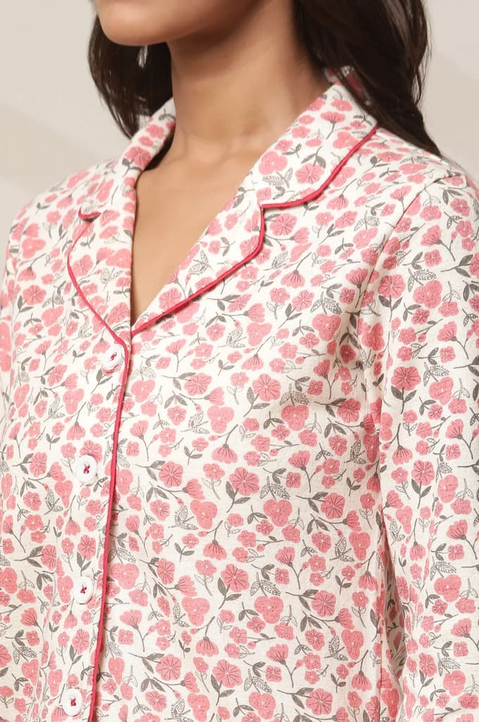 White and Pink Floral Printed Top and Palazzo lounge Wear Set — photo 7
