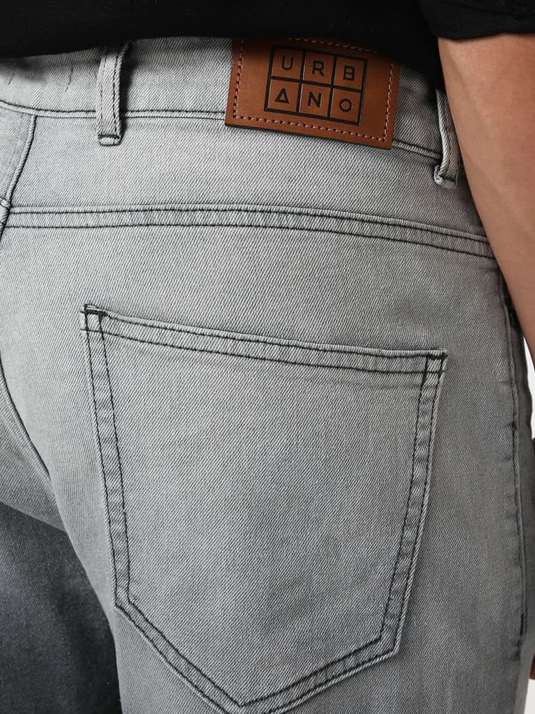 Men's Dark Grey Straight Fit Heavy Washed Faded Denim Jeans Stretchable — photo 7