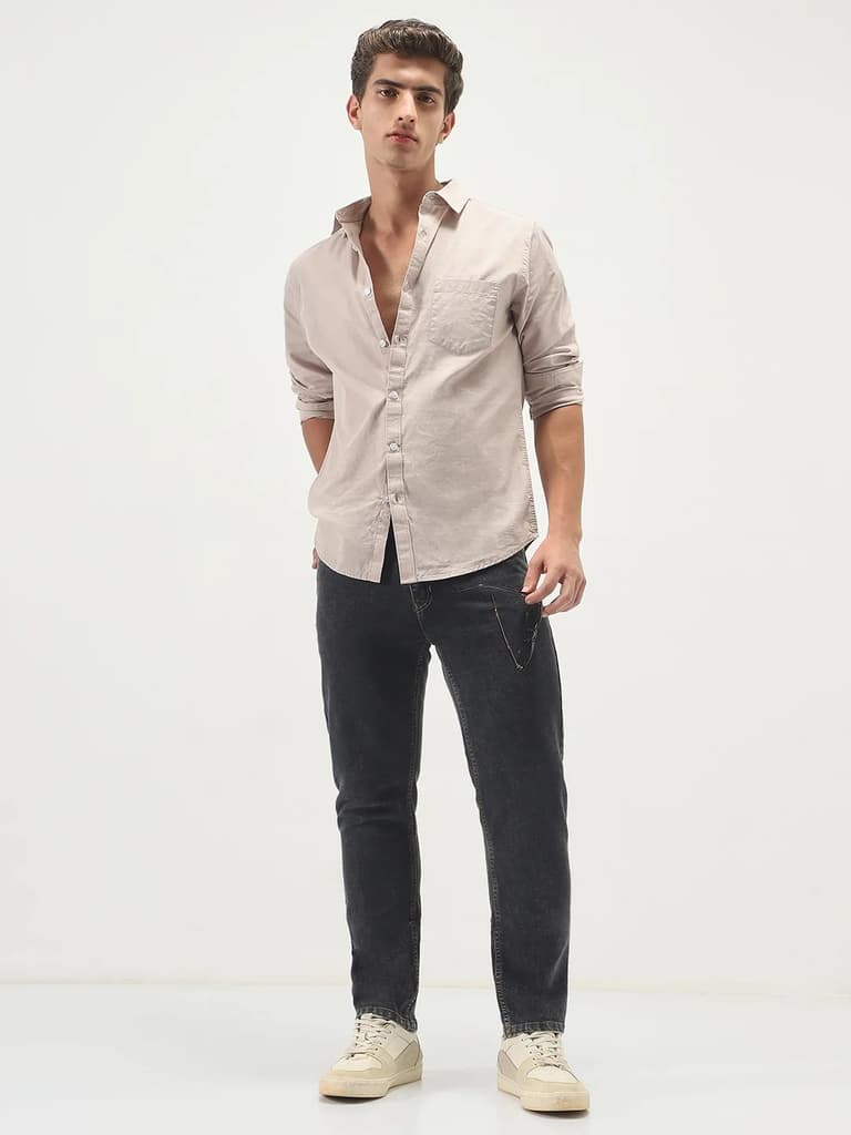 Men's Dark Grey Slim Fit Washed Denim Jeans Stretchable — photo 4