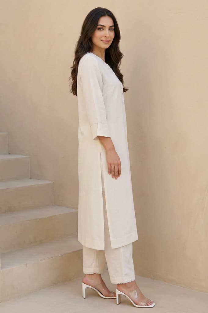 Beige Solid Rayon Straight Kurta — photo 6