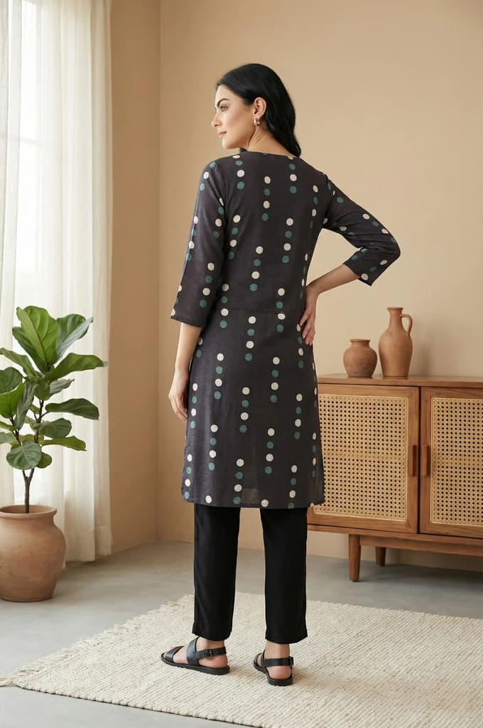 Black Polka Dots Straight Kurta — photo 5