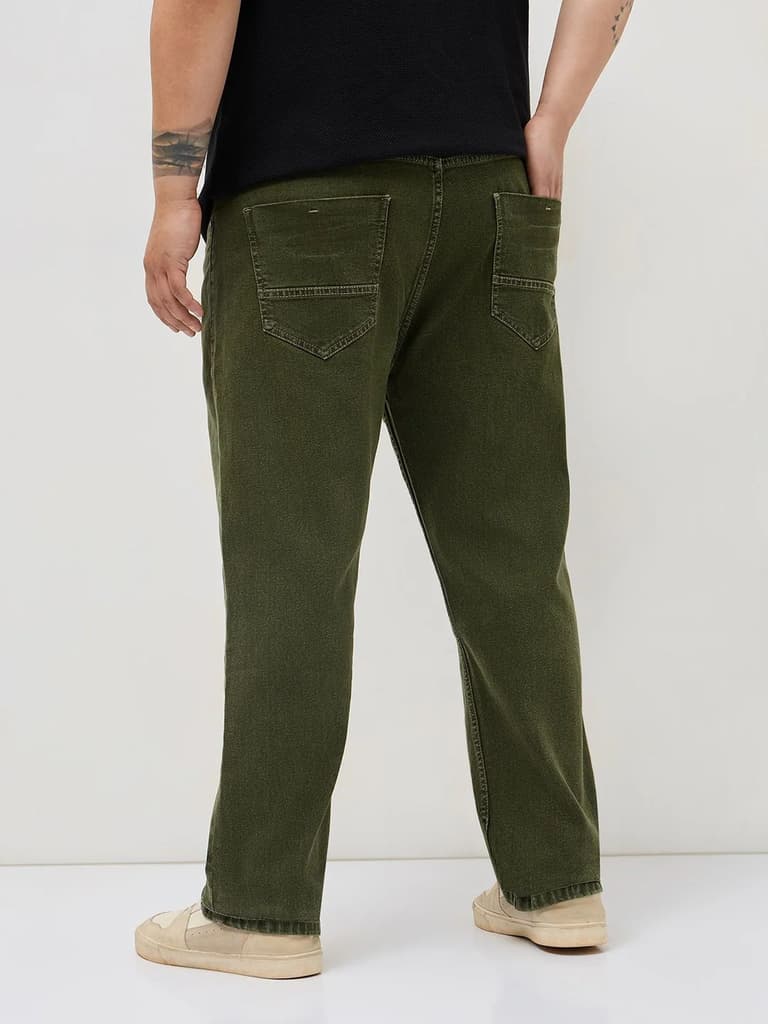 Plus Men's Light Green Regular Fit Acid Washed Denim Jeans Stretchable — photo 3