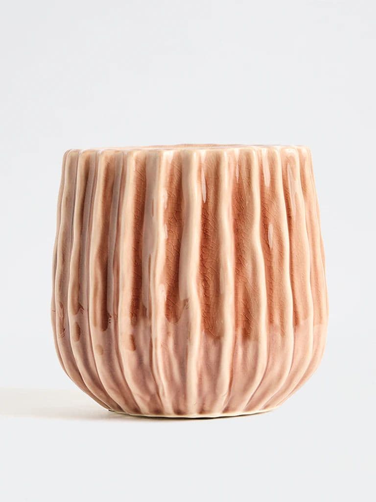 Westside Home Brown Ribbed Ceramic Planter — photo 2
