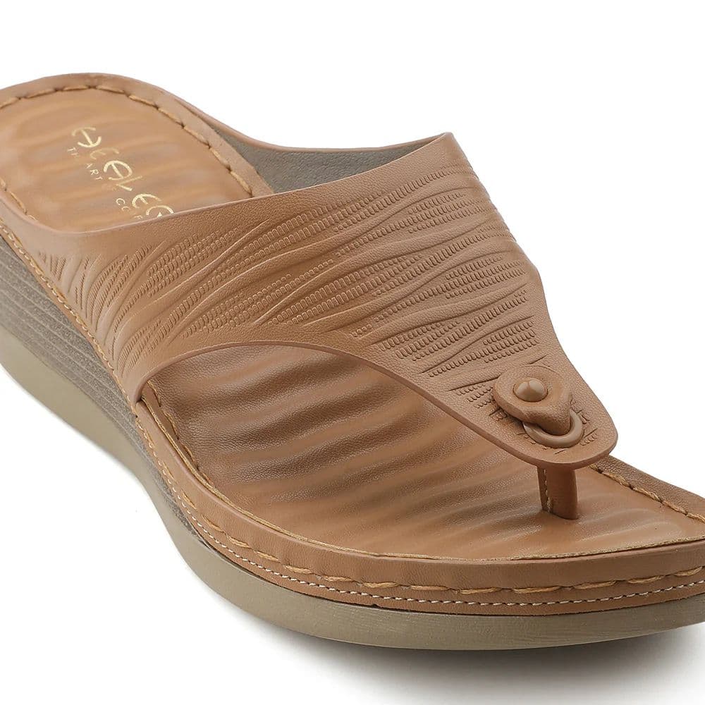 Healers Tan Wedge Heel Sandal For Women ZQ-FD-54 By Liberty — photo 5