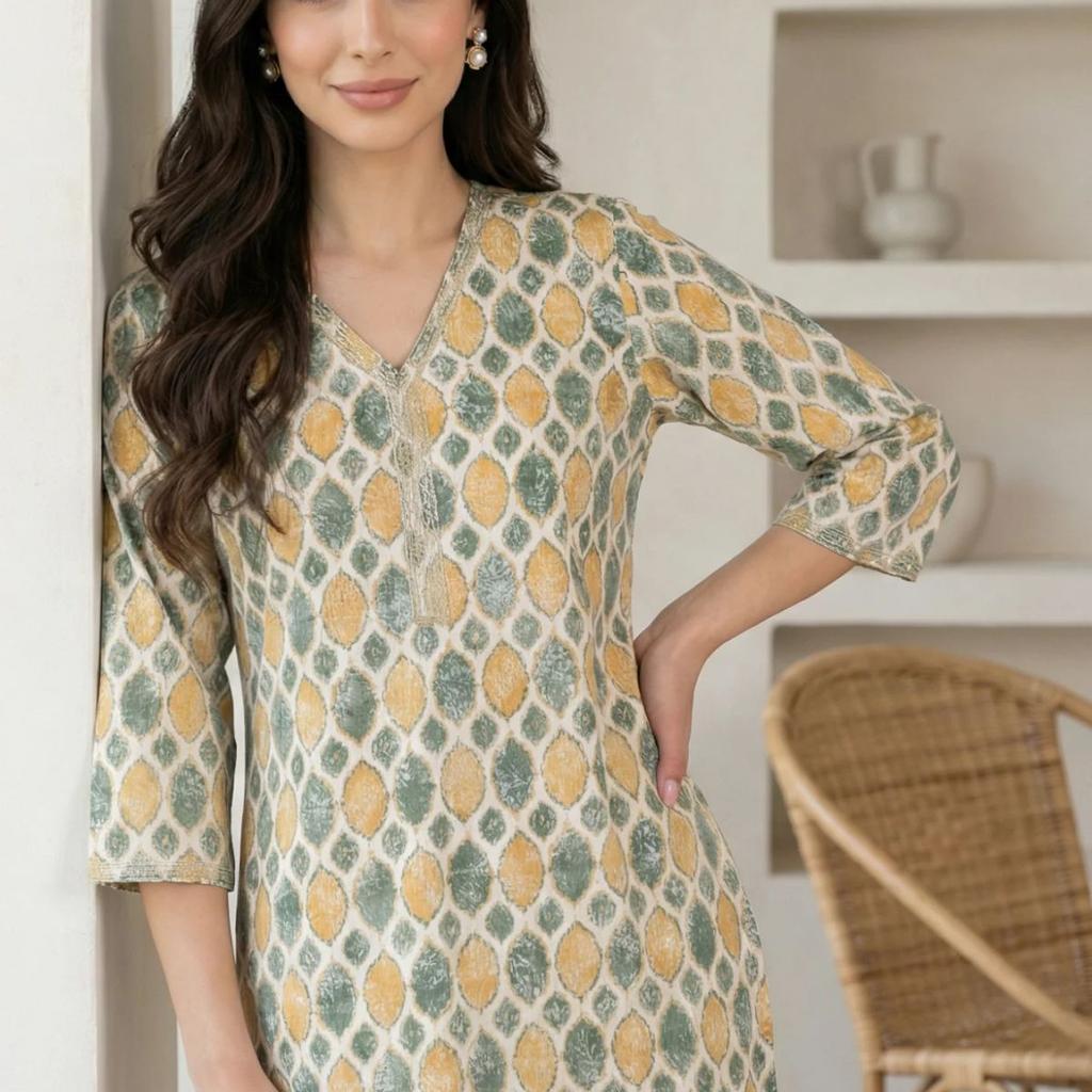 Cream Ethnic Motifs Pure Cotton Straight Kurta with Lace
