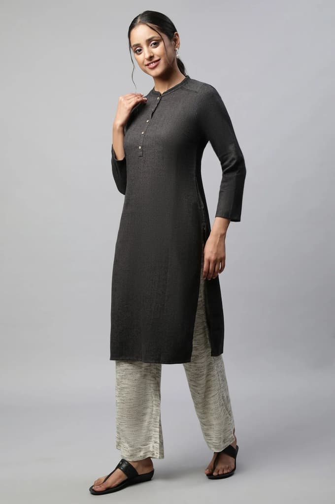 Grey Solid Straight Fit Palazzo With Elasticated Waist — photo 5