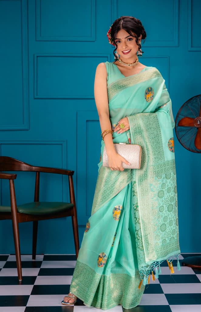 Mimosa Women's Woven Design Banarasi Style Art Silk Saree With Blouse Piece : SA00001758RMFREE — photo 4