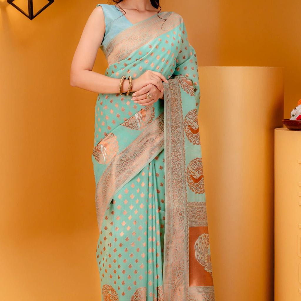 Mimosa Women's Woven Design Banarasi Style Art Silk Saree With Blouse Piece : SA00001808RMFREE