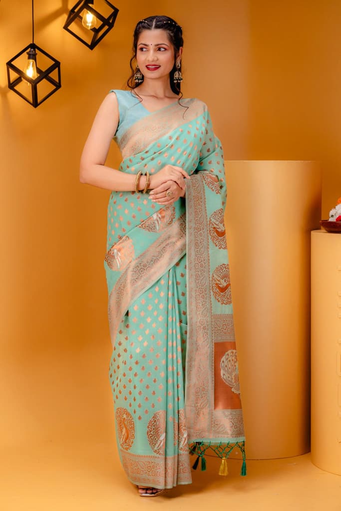 Mimosa Women's Woven Design Banarasi Style Art Silk Saree With Blouse Piece : SA00001808RMFREE — Rama