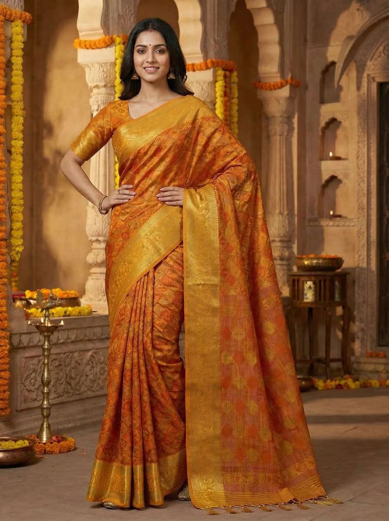 MIMOSA Women's Woven Design Patola Style Raw Silk Saree with Blouse Piece - Mustard ( SA00003140MSFREE ) — photo 2