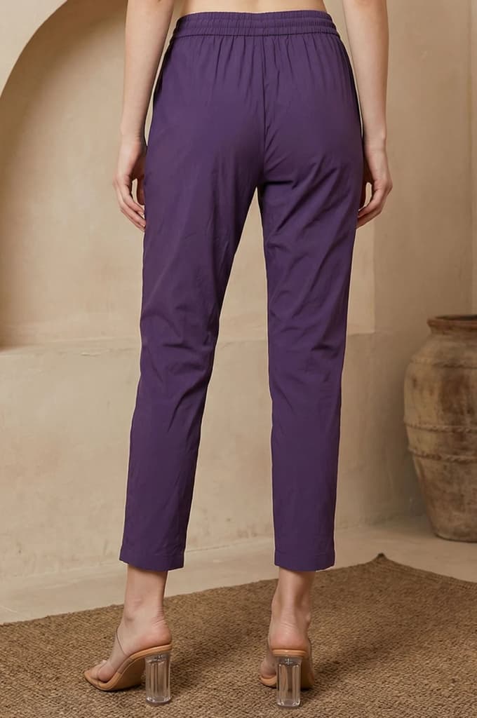 Purple Solid Rayon Straight Fit Ankle Length Mid Rise Pants — photo 4