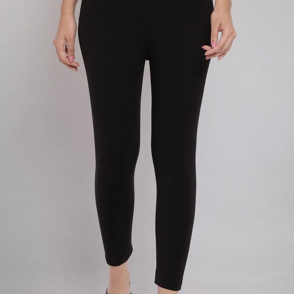 Black Solid Skinny Fit Cotton Tights With Elasticated Waistband