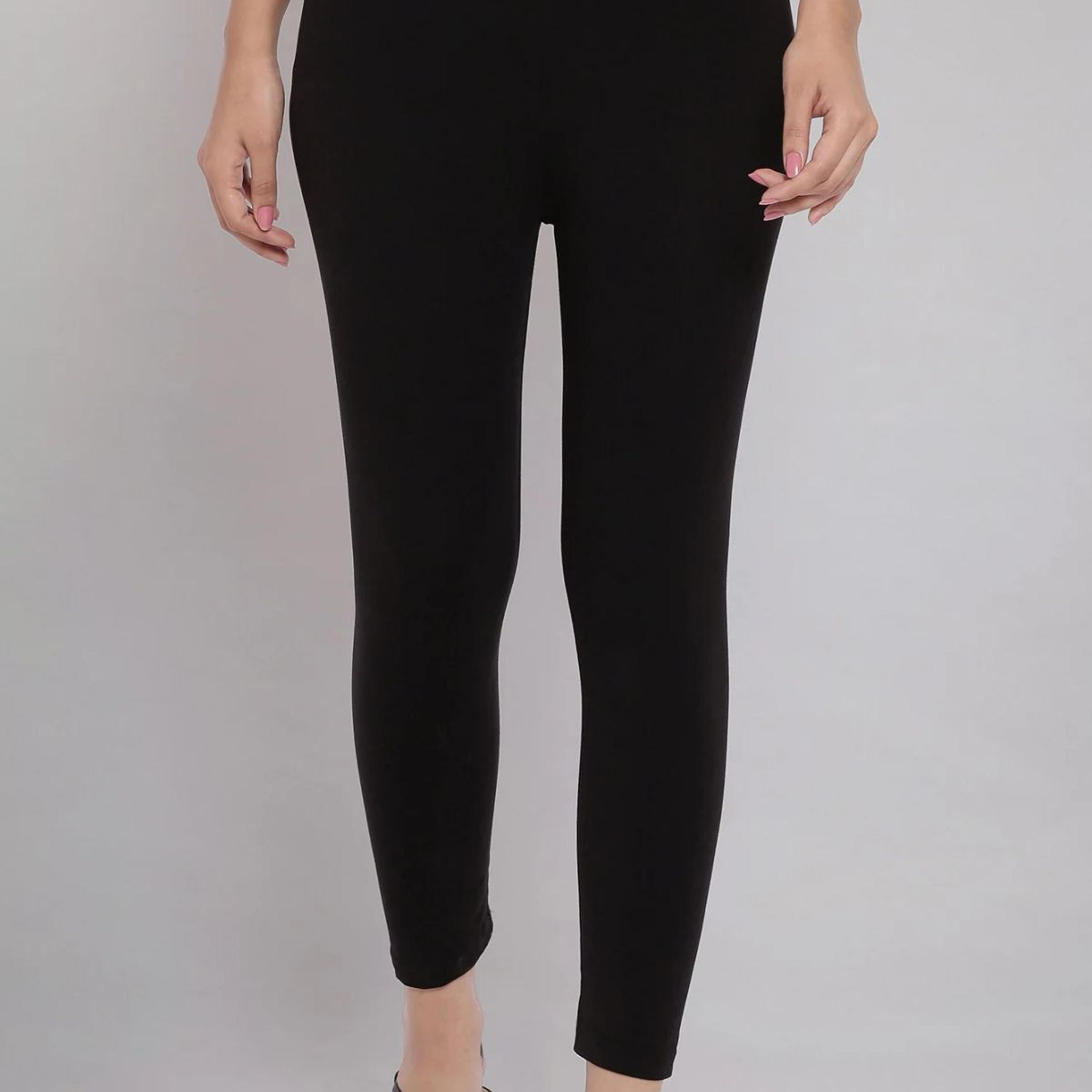 Black Solid Skinny Fit Cotton Tights With Elasticated Waistband