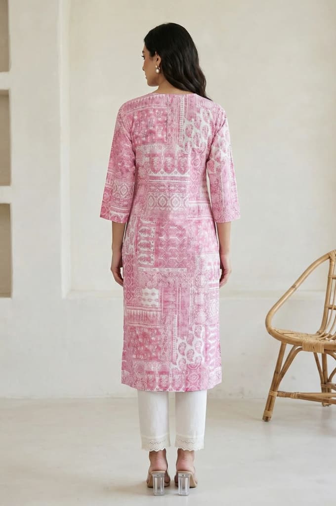 Pink Ethnic Motifs Pure Cotton Straight Kurta — photo 4