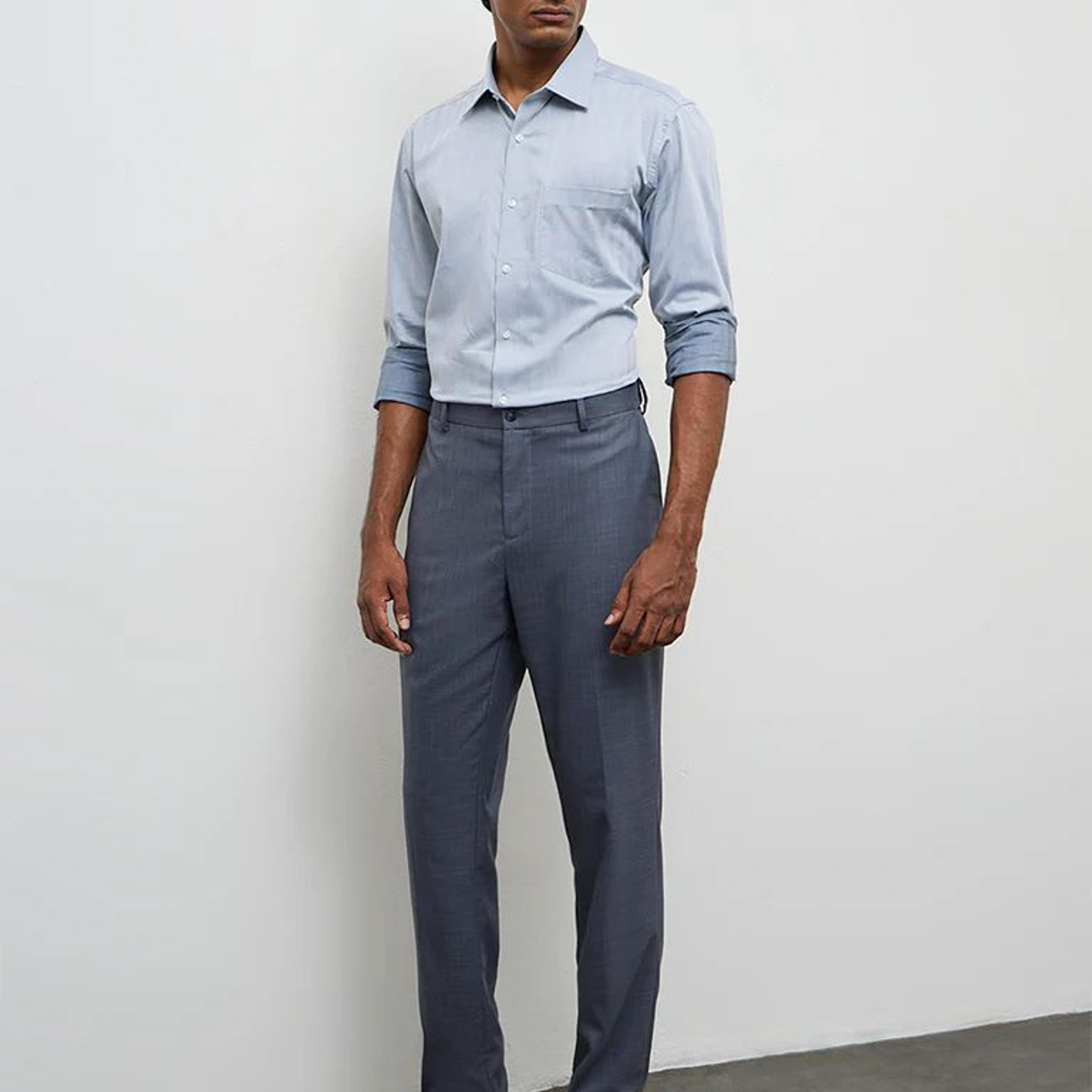 WES Formals Grey Slim-Fit Cotton Shirt