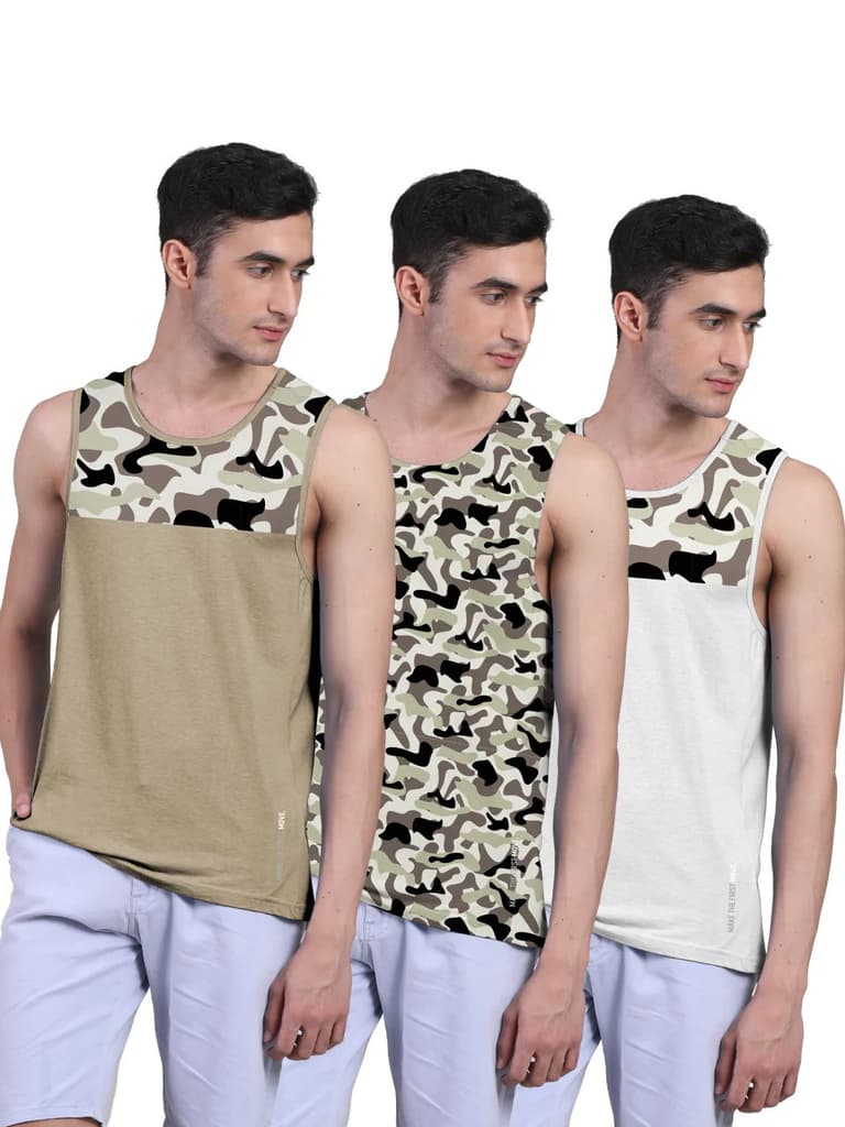 Active Vest For Men's Front Yoke Camouflage Regular Organic Bamboo Vest - Active Fit (Pack of 3) — photo 13