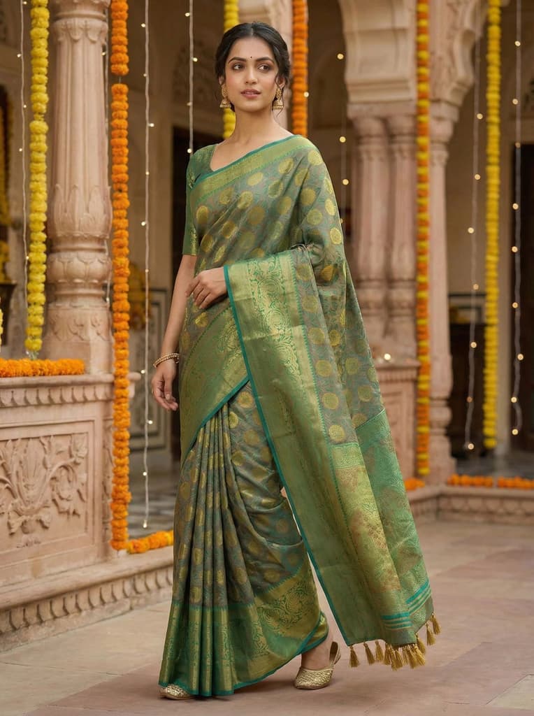 MIMOSA Women's Woven Design Kanjivaram Style Art Silk Saree with Blouse Piece - Rama ( SA00003146RMFREE ) — photo 2