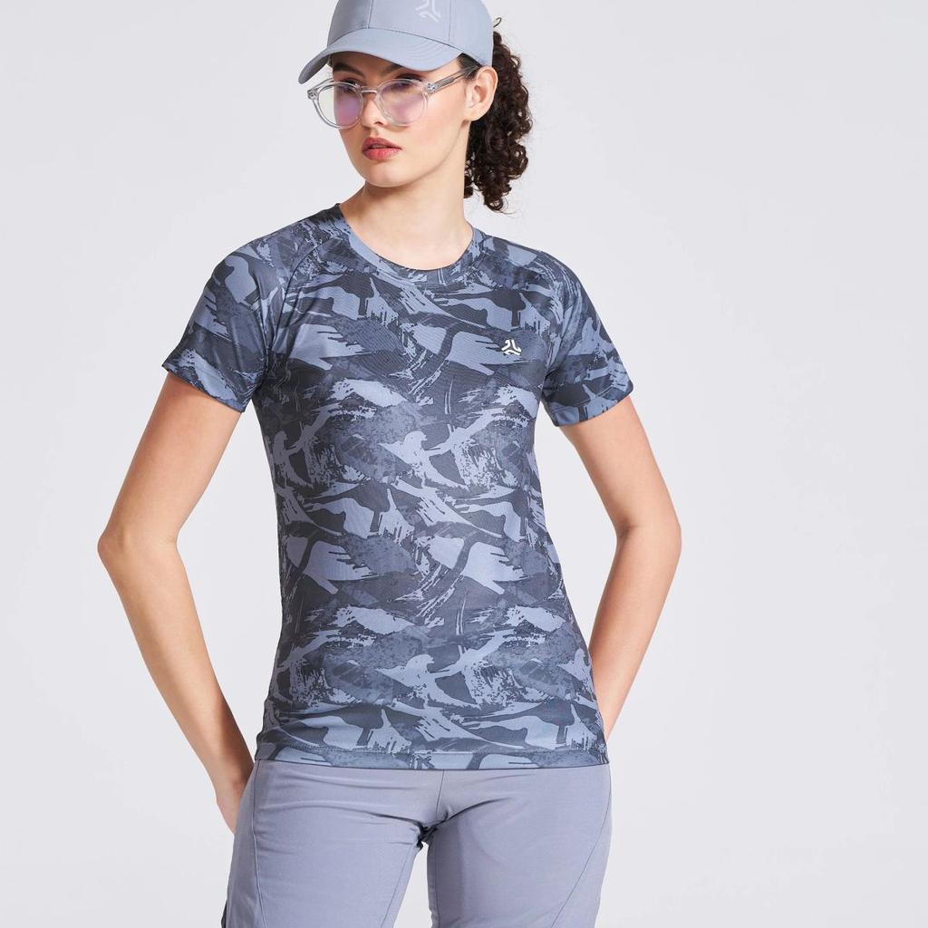 Women's Black Printed Round Neck T-Shirt