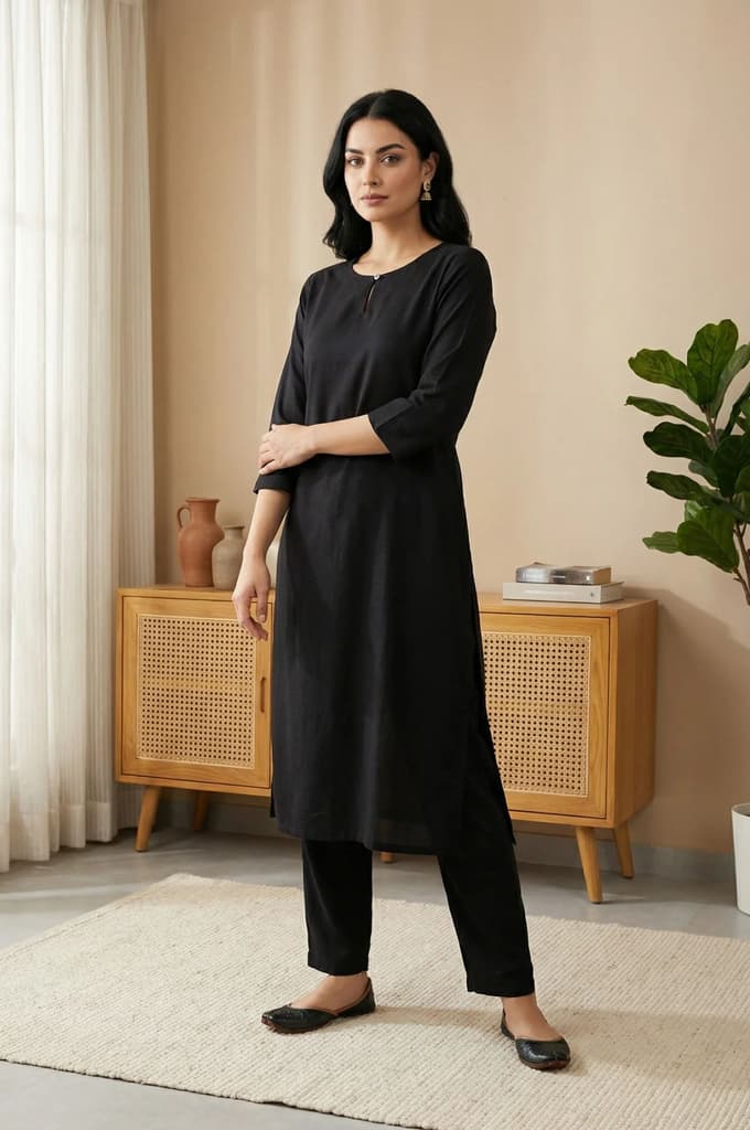 Black Solid Rayon Straight Kurta — photo 4