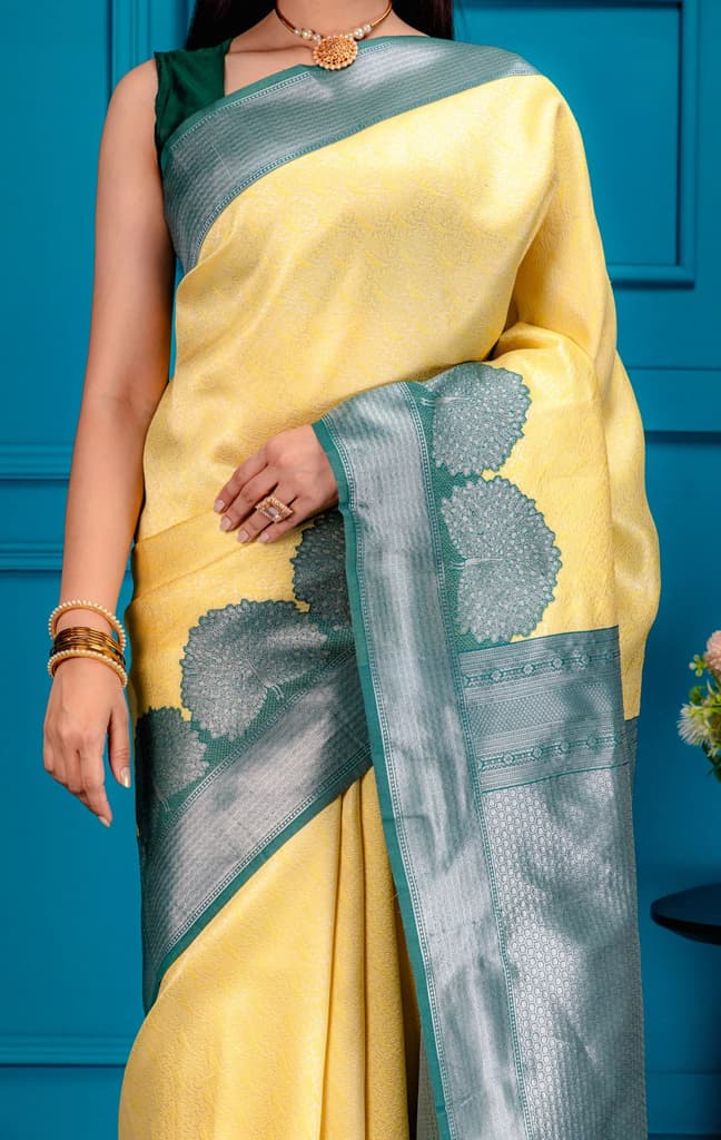 Mimosa Women's Woven Design Banarasi Style Art Silk Saree With Blouse Piece : SA00001803GDFREE — photo 3