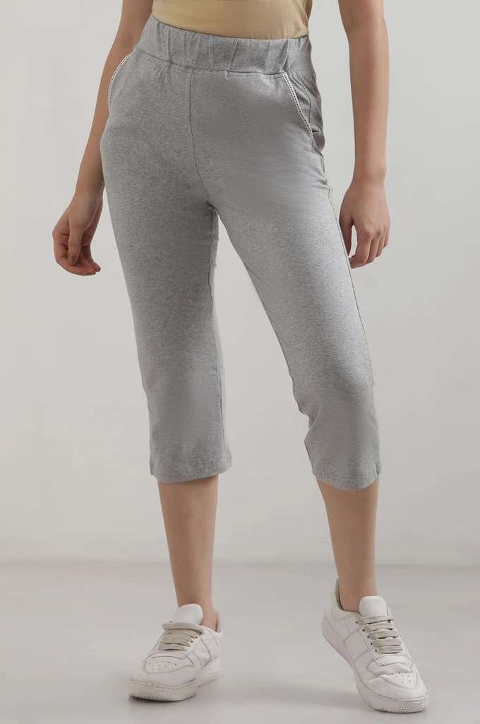 Grey Solid Straight Fit Cotton Culottes With Slip On Closure — photo 2