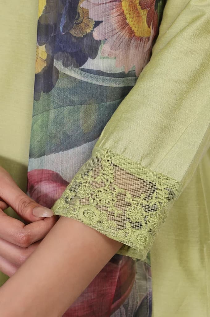 Light Green Solid Lace Trim Straight Kurta with Straight Pant and Dupatta Set — photo 7
