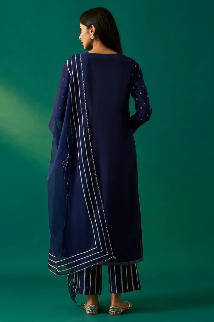 Navy Blue Embroidered Straight Kurta with Straight Pant and Dupatta Set — photo 4
