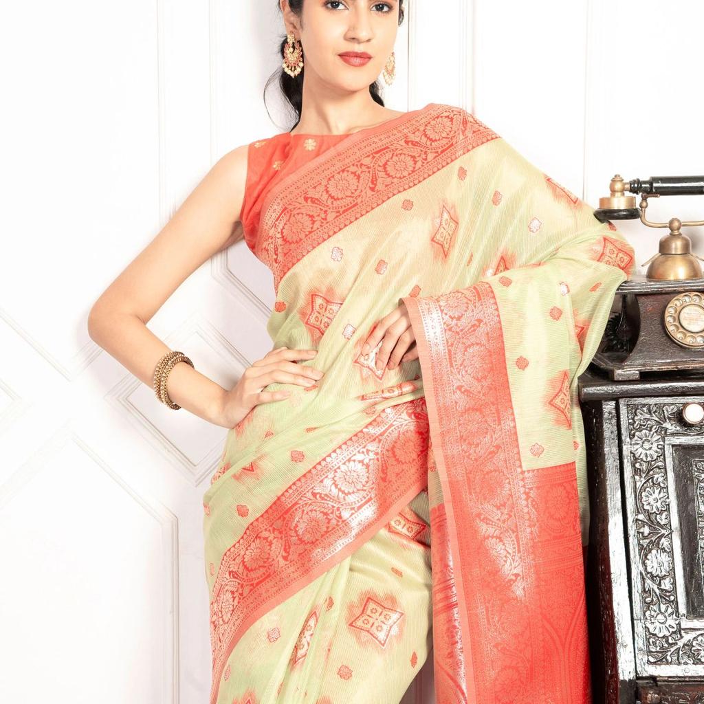 Mimosa Women's Woven Design Kanjivaram Style Art Silk Saree With Blouse Piece : SA00002068PSFREE