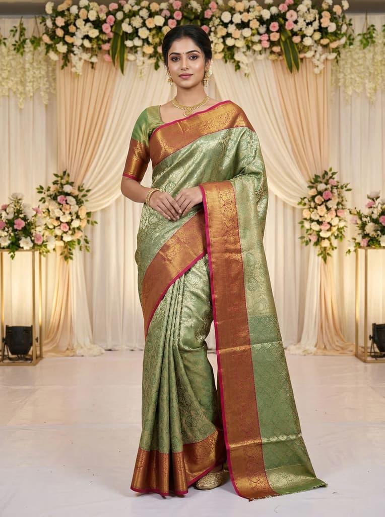 MIMOSA Women's Woven Design Kanjivaram Style Art Silk Saree with Blouse Piece - Green (SA00002446GRNFREE) — photo 3