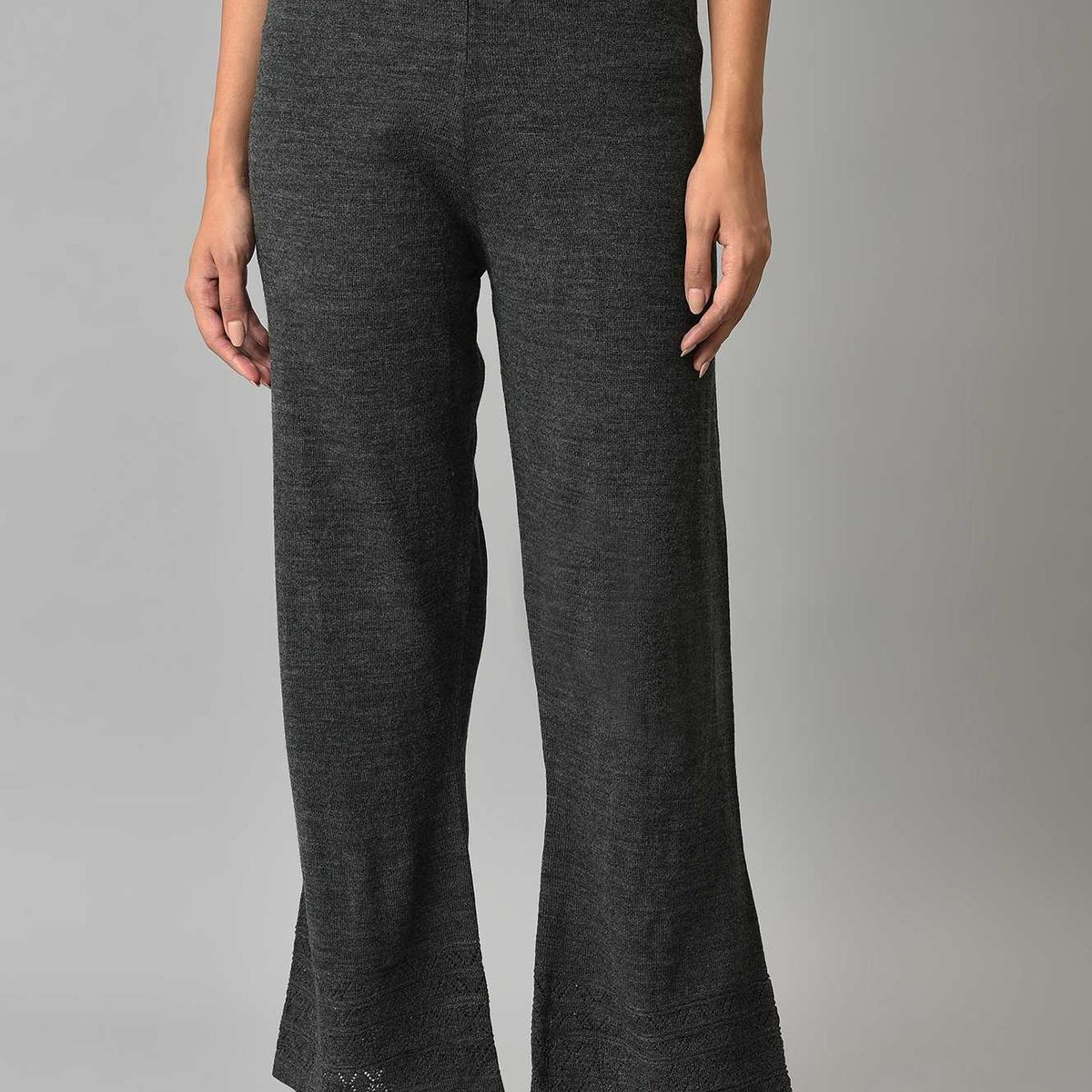 Grey Geometric Straight Fit Palazzo With Elasticated Waist