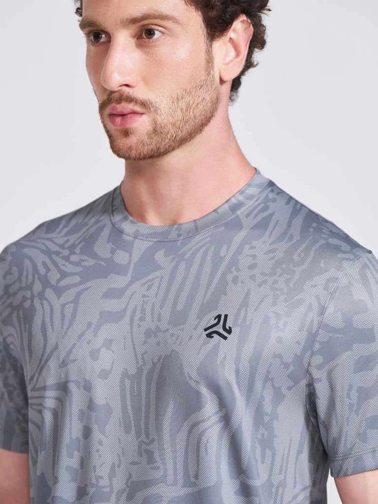 Men's Grey Printed Round Neck T-Shirt — photo 2