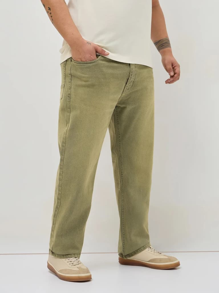 Plus Men's Ice Grey Regular Fit Whisker Washed Yellow Tint Denim Jeans Stretchable — photo 2