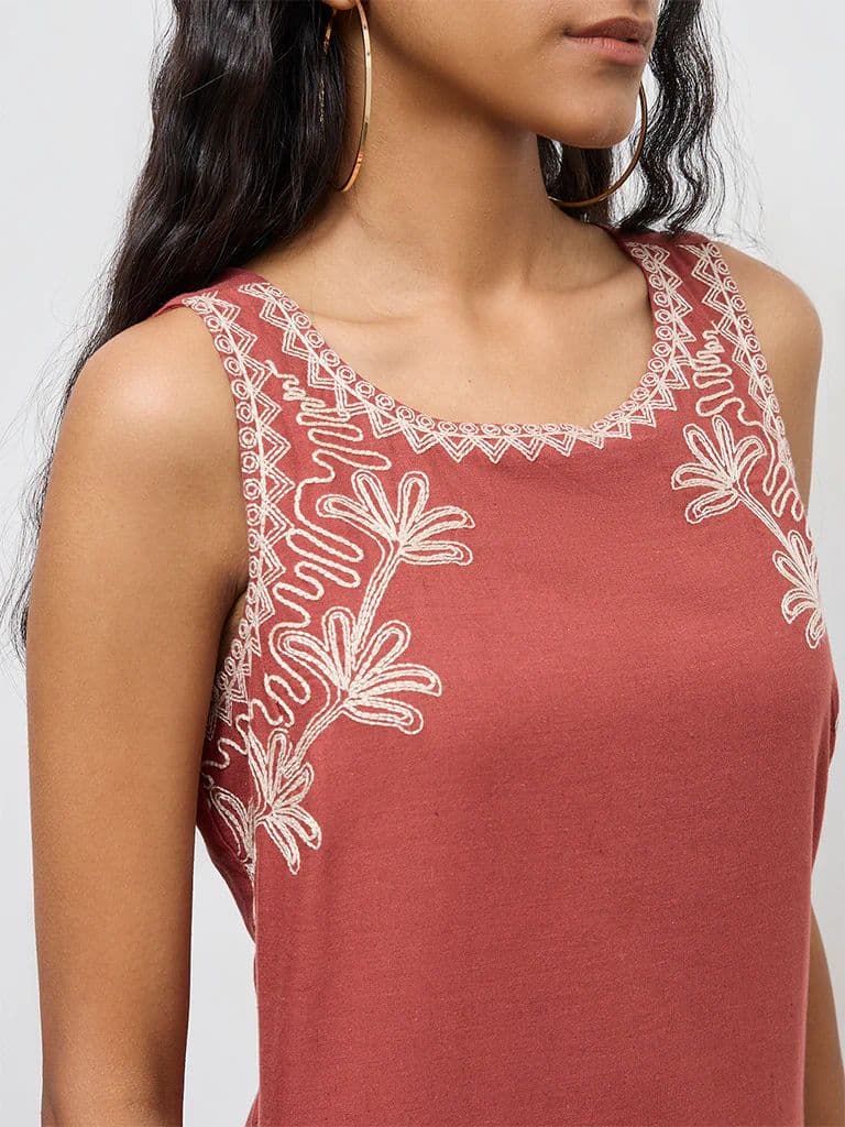 Bombay Paisley Rust Embroidered Cotton-Blend Shift Dress — photo 3