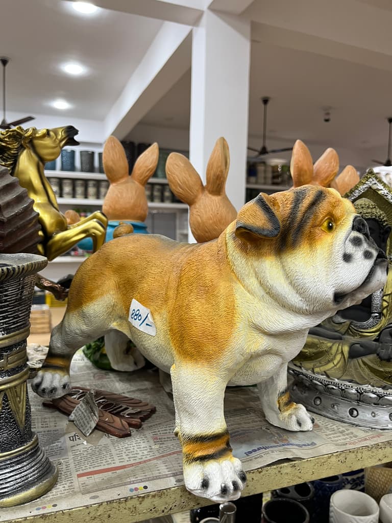 Bulldog Statue | Sculpture | Bronze | Brown and White