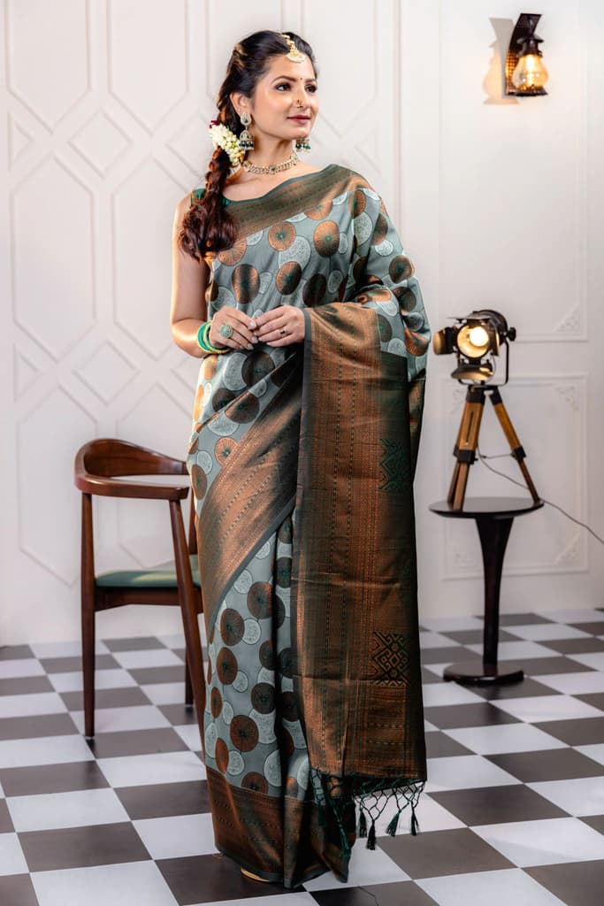 Mimosa Women's Woven Design Kanjivaram Style Art Silk Saree With Blouse Piece : SA00001789PSFREE — photo 2