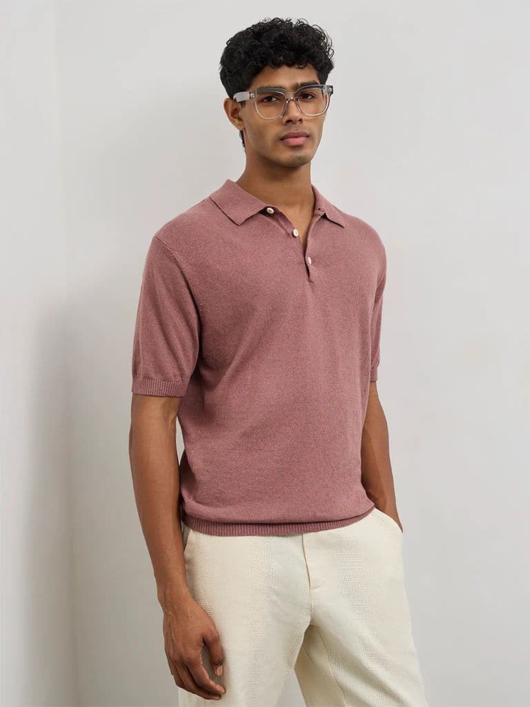 ETA Dusty Pink Relaxed-Fit Cotton-Blend Polo T-Shirt — photo 3