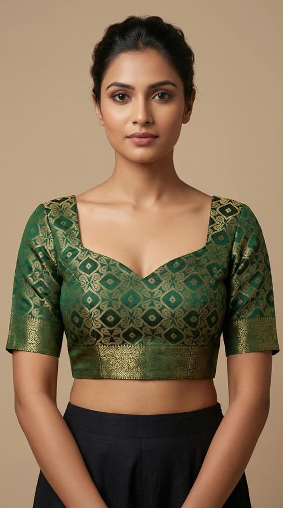 MIMOSA Women's Woven Design Banarasi Style Raw Silk Saree with Blouse Piece - Green ( SA00003131GRNFREE ) — photo 5